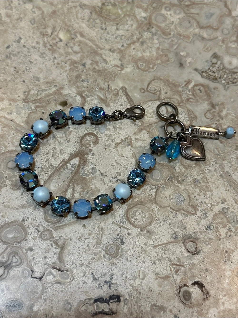 Mariana Blue & Opal Crystal Heart Charm Bracelet